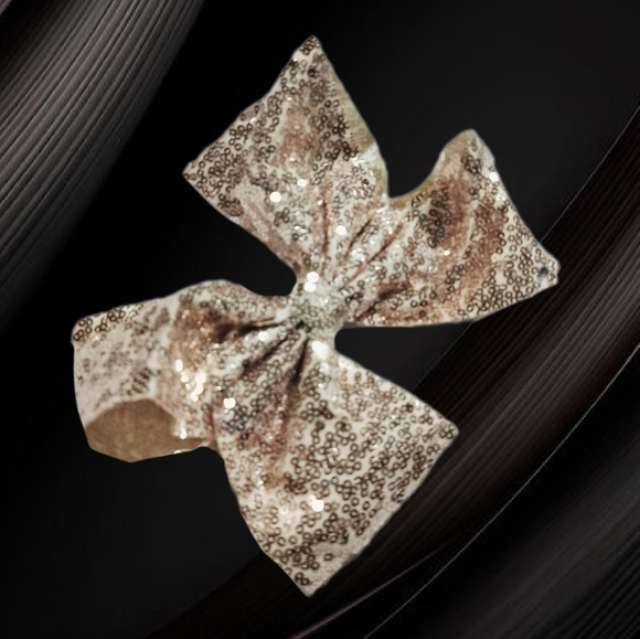 🌲10/$20. ~New Beige Sequin Hair Bow. 7" - Picture 5 of 6